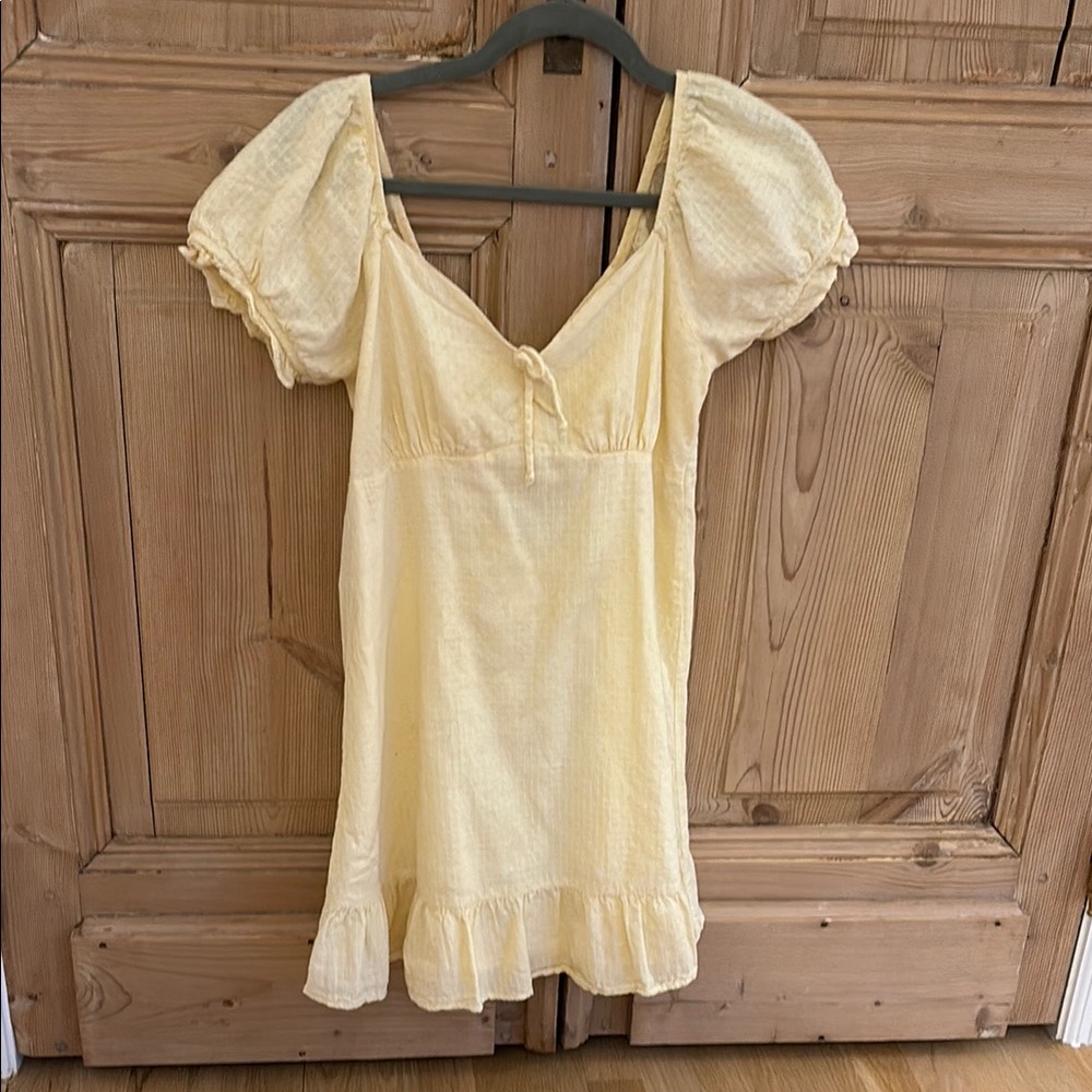 Yellow Puff Sleeve ruffle Mini Dress